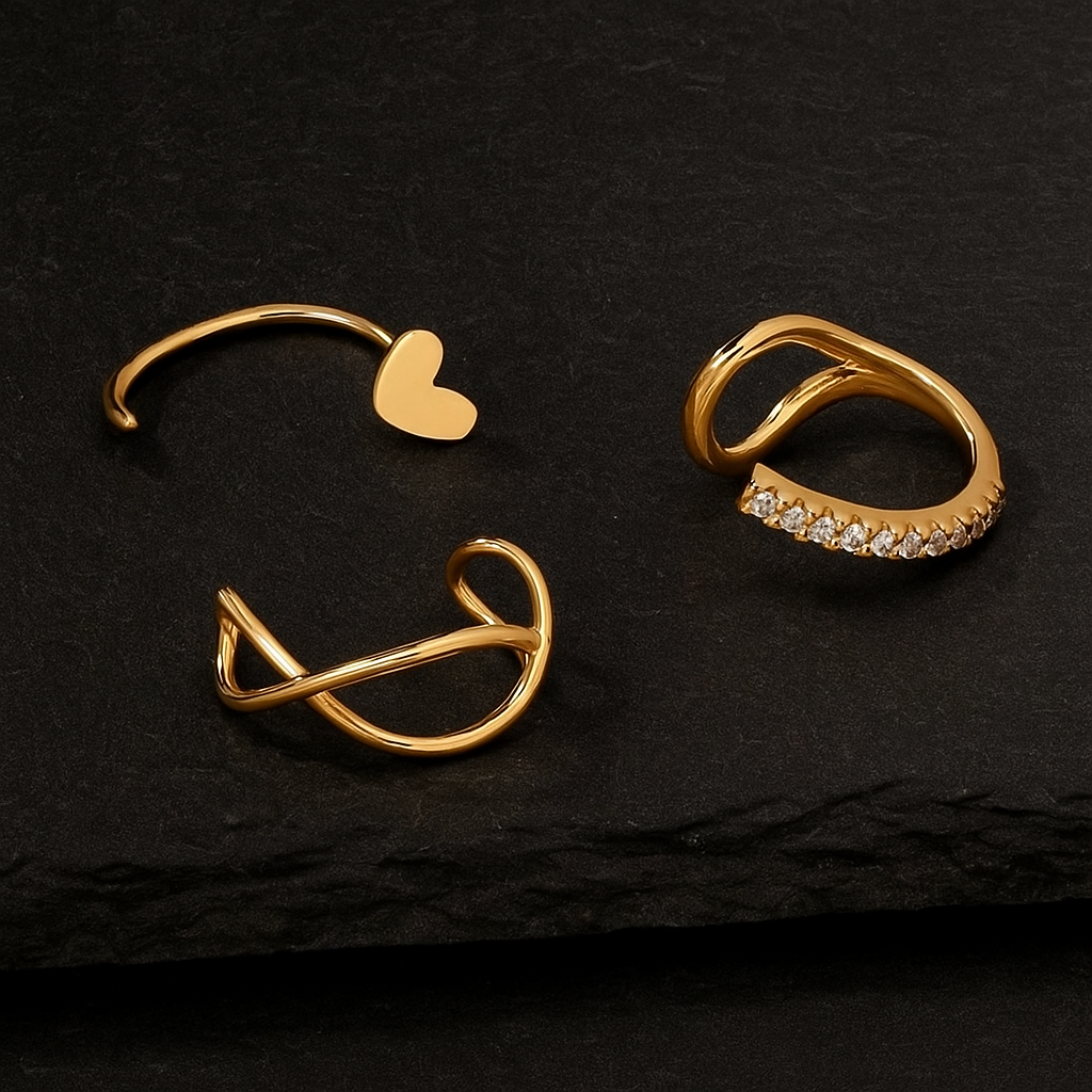 Set of 3 Elegant Ear Cuffs – No Piercing Needed