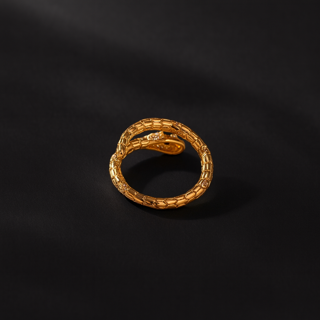 Golden Snake Ring – Adjustable with Sparkling Zircons