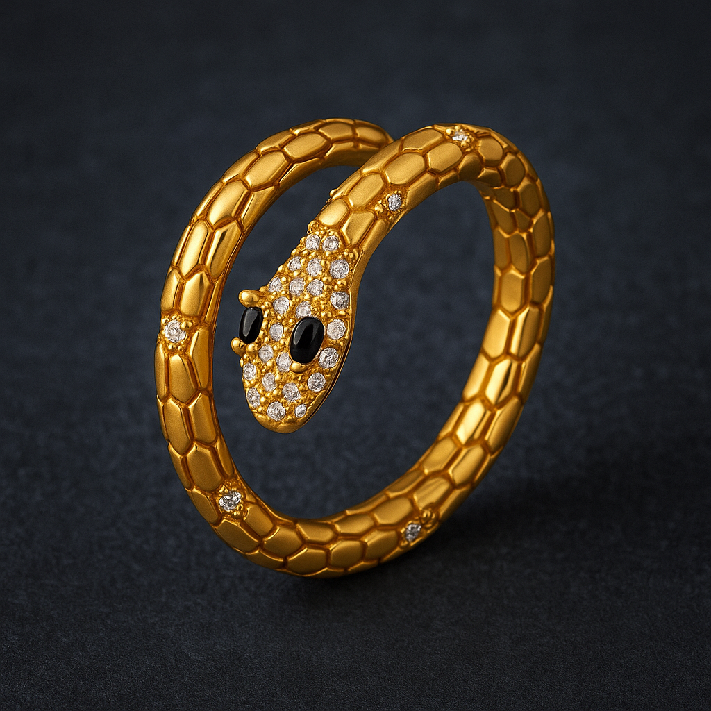Golden Snake Ring – Adjustable with Sparkling Zircons