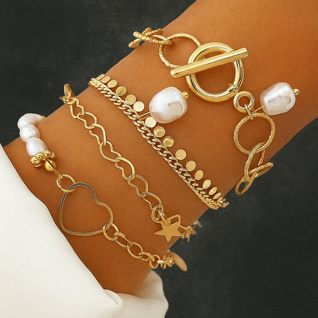 Celestial Pearl & Chain Bracelet – Premium Stainless Steel