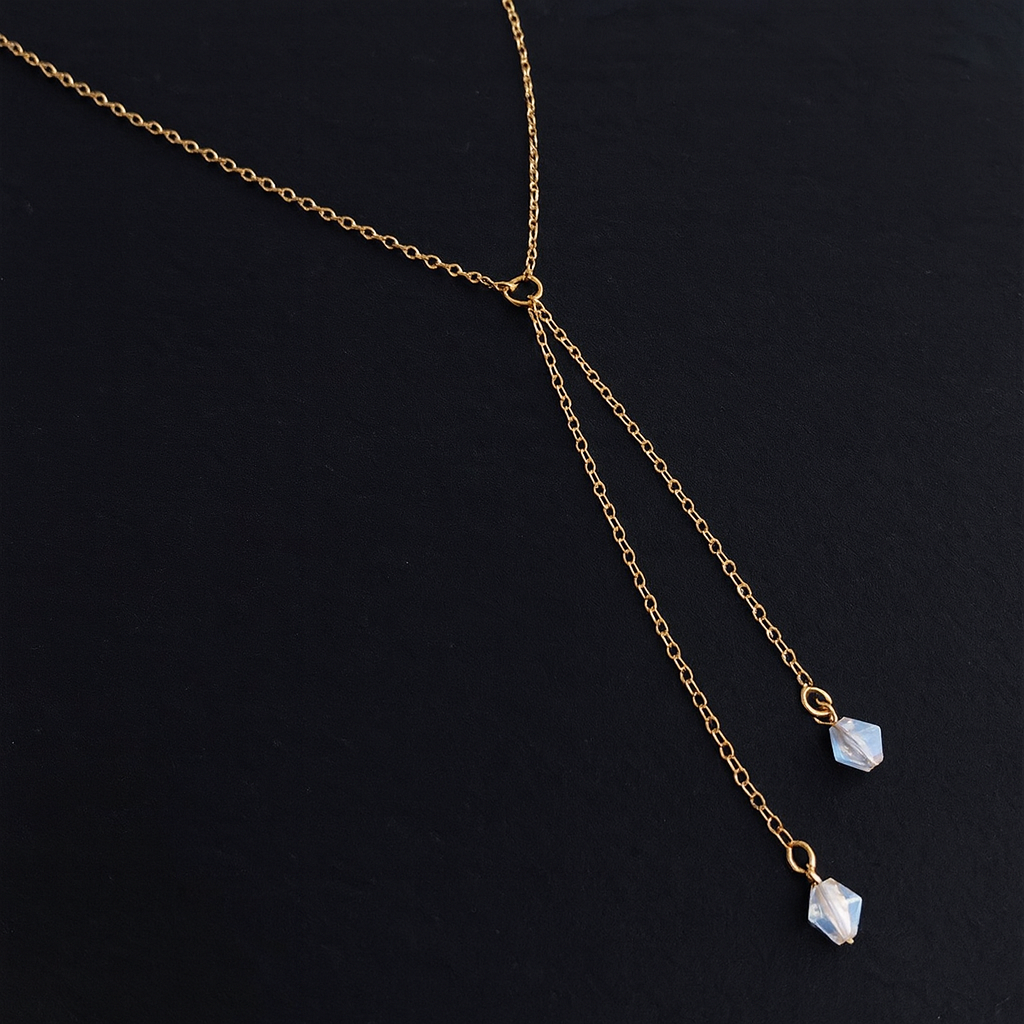 Opaline Droplet Lariat Necklace – Premium Gold-Plated Stainless Steel