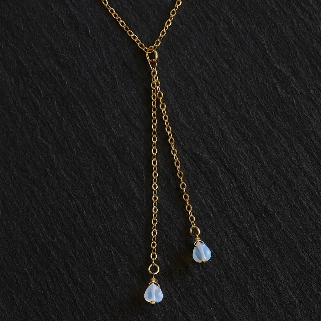 Opaline Droplet Lariat Necklace – Premium Gold-Plated Stainless Steel