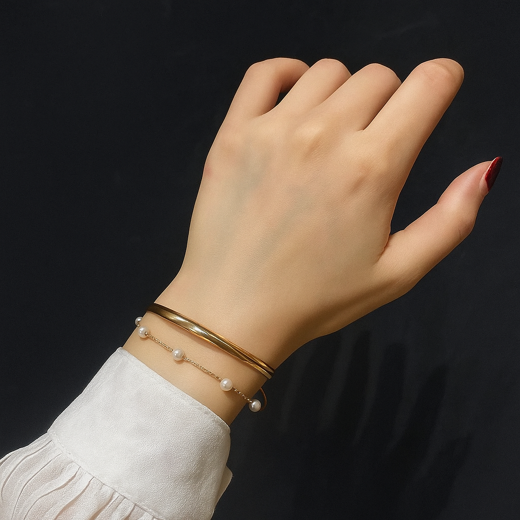 Luna Poise Bracelet Set Adjustable – Gold & Pearl Harmony