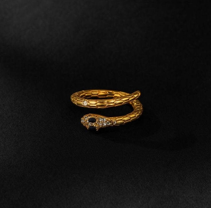 Golden Snake Ring – Adjustable with Sparkling Zircons