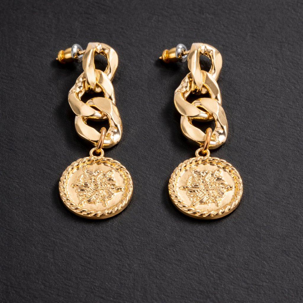Imperial Coin Chain Earrings – Premium Stainless Steel
