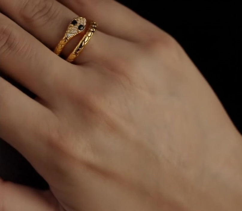 Golden Snake Ring – Adjustable with Sparkling Zircons